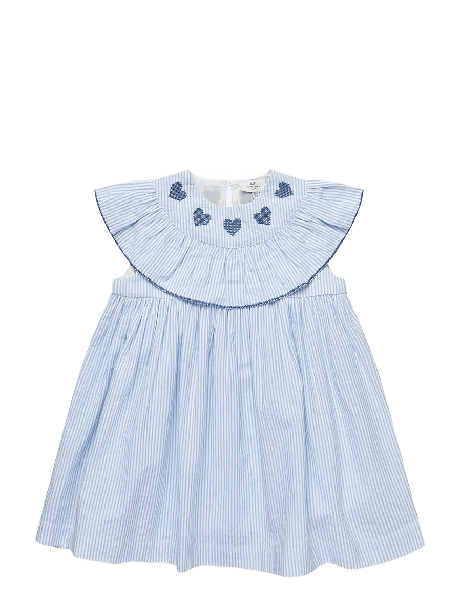 Copenhagen Colors - SEERSUCKER DRESS W. HEART - kurzärmelige babykleider - sky blue w cream stripe w ocean blue - 1