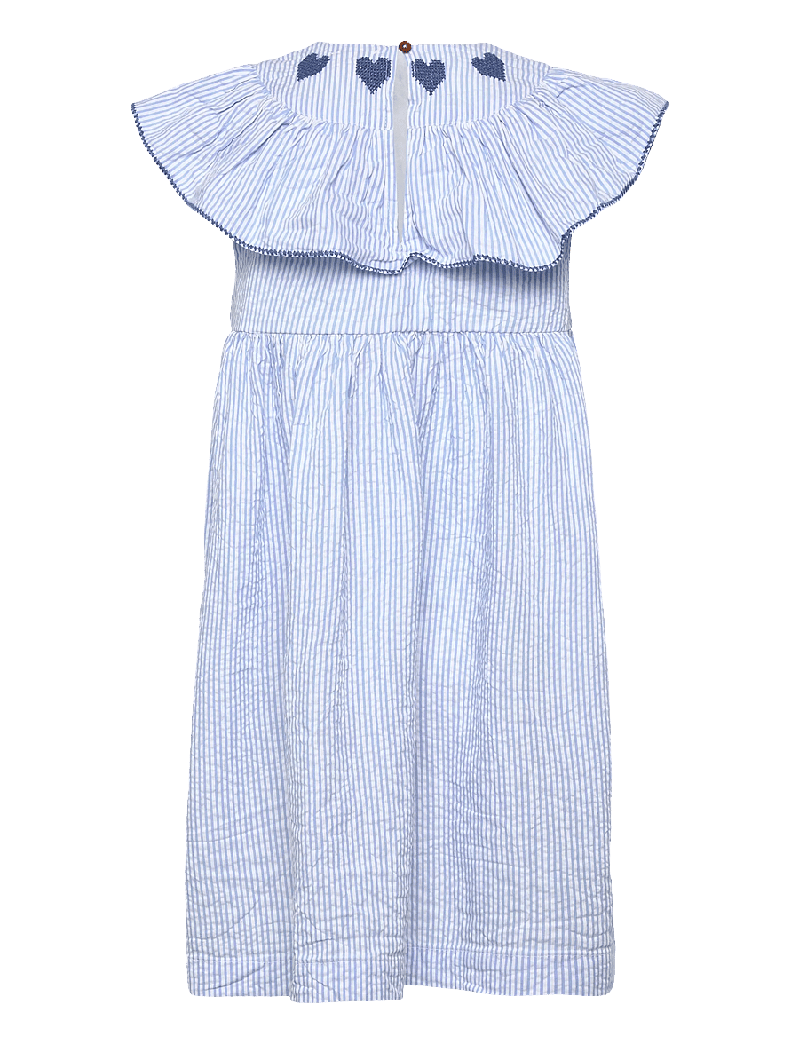 Copenhagen Colors - SEERSUCKER DRESS W. HEART - kurzärmelige babykleider - sky blue w cream stripe w ocean blue - 2