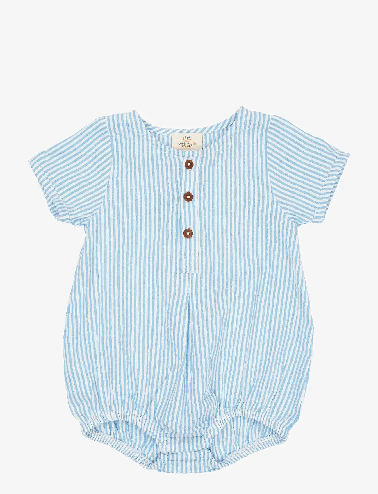 Copenhagen Colors - SEERSUCKER ROMPER W. SLEEVES - short-sleeved - sky blue w cream stripe - 1