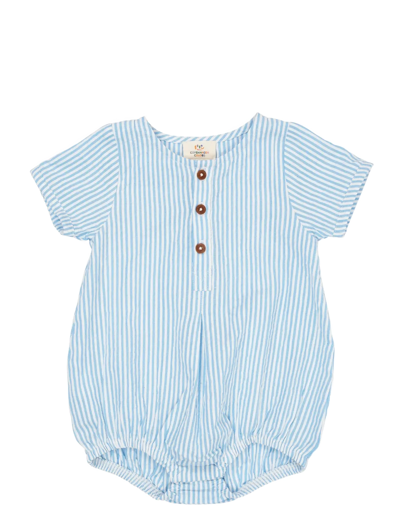 Copenhagen Colors SEERSUCKER ROMPER W. SLEEVES - 4 for 3 - SKY BLUE W CREAM STRIPE / blue