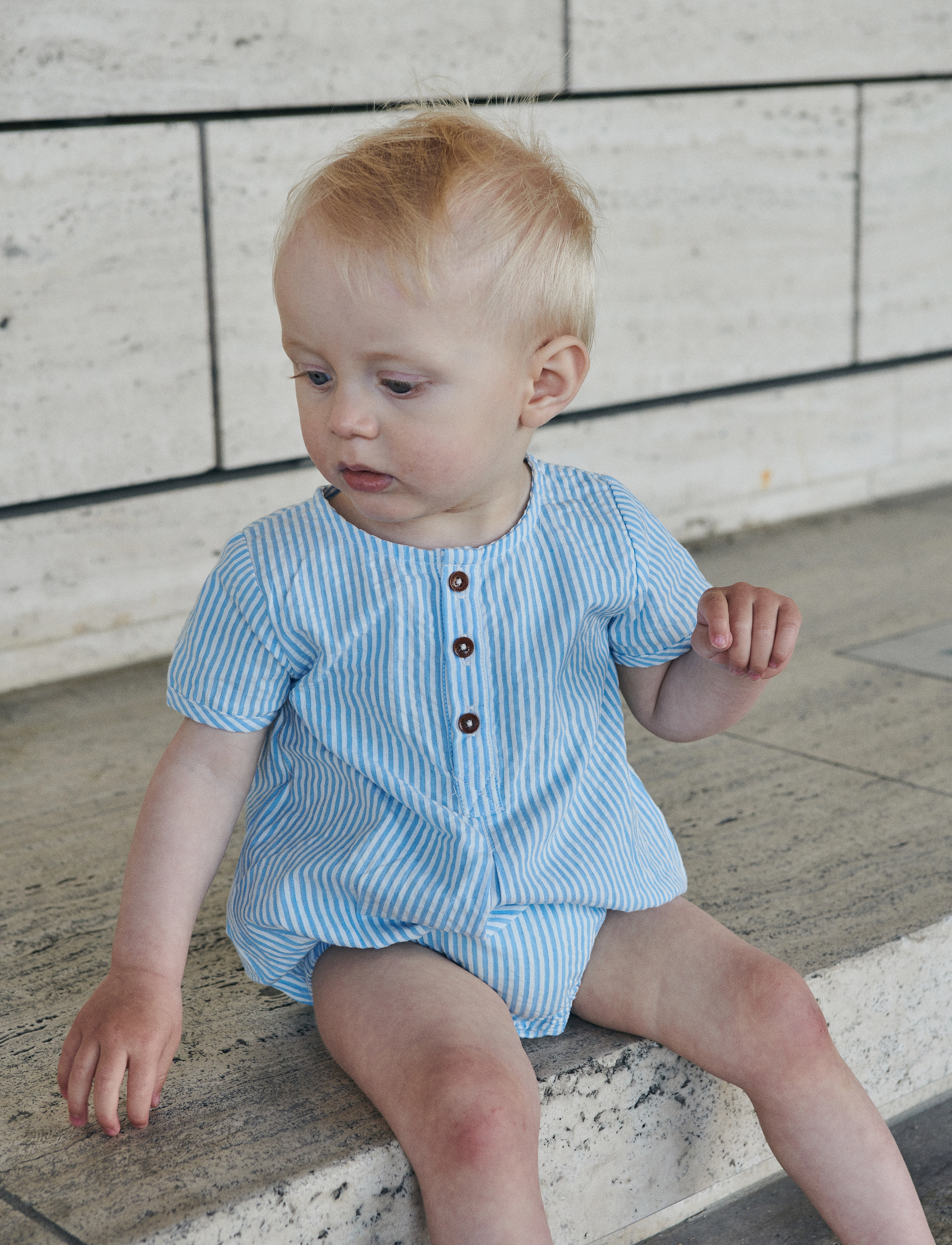 Copenhagen Colors Seersucker Romper W. Sleeves, 50, Bodys, Blau - Short-sleeved, Kinder