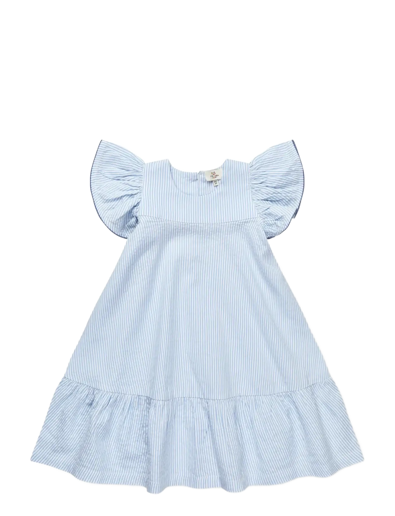 Copenhagen Colors SEERSUCKER DRESS W. FRILL SLEEVES - 4 for 3 - SKY BLUE W CREAM STRIPE W OCEAN BLUE / blue