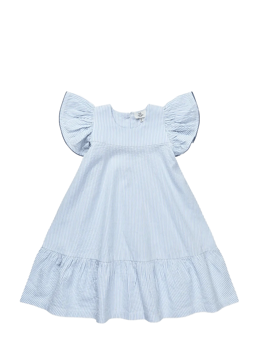 Copenhagen Colors - SEERSUCKER DRESS W. FRILL SLEEVES - robes décontractées à manches courtes - sky blue w cream stripe w ocean blue - 1