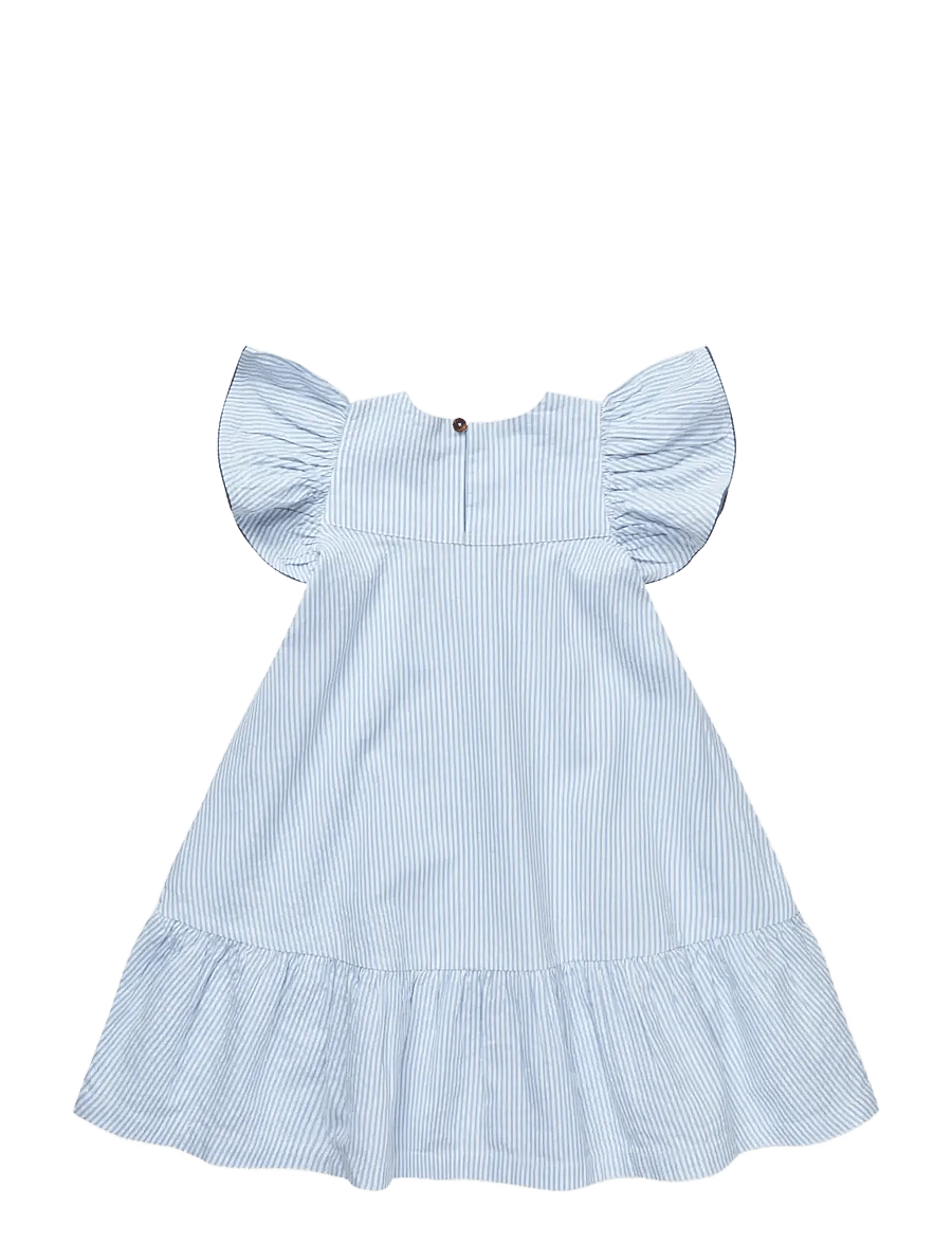 Copenhagen Colors - SEERSUCKER DRESS W. FRILL SLEEVES - robes décontractées à manches courtes - sky blue w cream stripe w ocean blue - 2