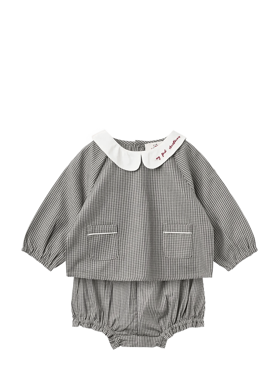 Copenhagen Colors - Checkered Emb. Baby Set w. Blouse and Bloomers - sets mit langärmeligem t-shirt - grey check comb. - 0