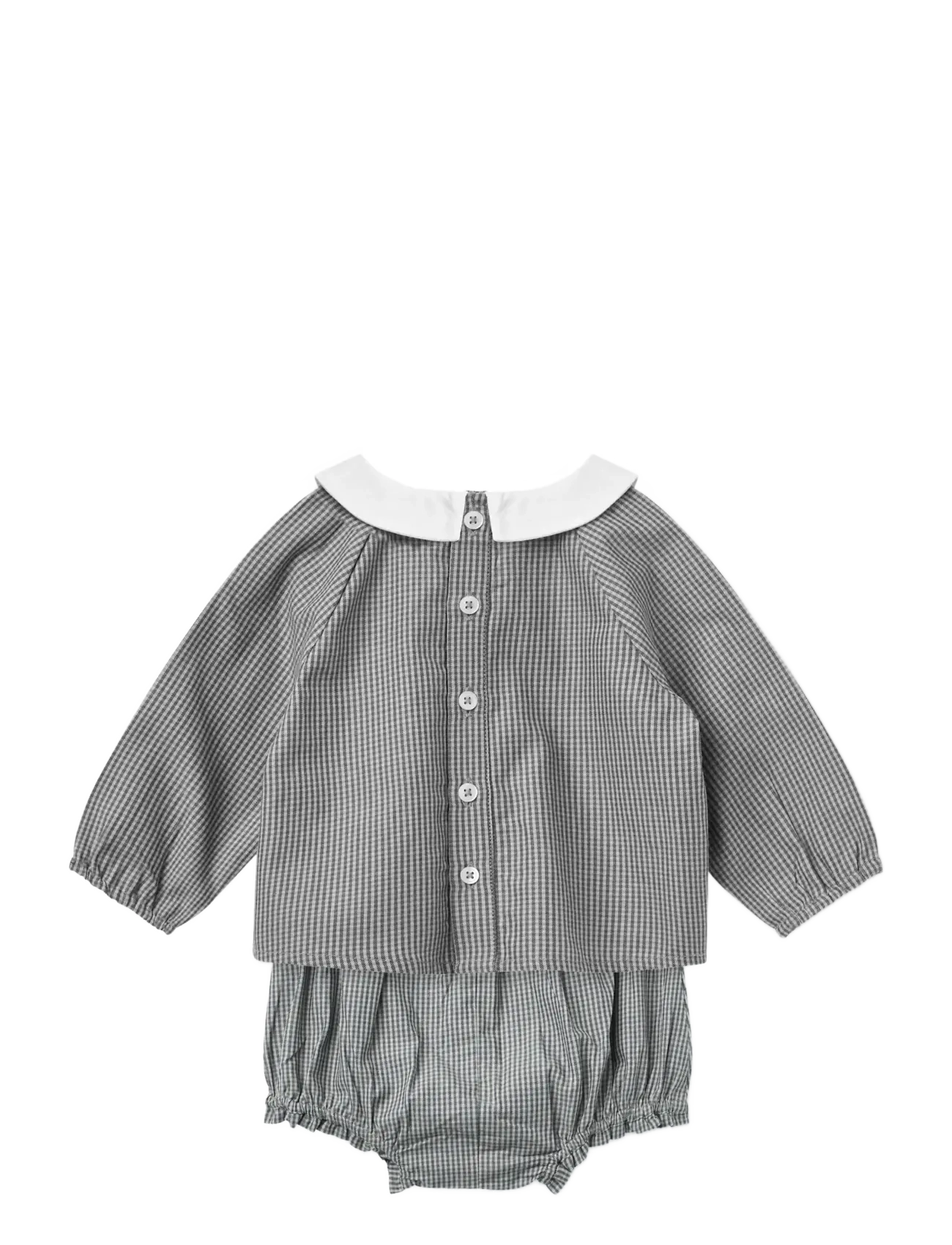 Copenhagen Colors - Checkered Emb. Baby Set w. Blouse and Bloomers - grey check comb. - 1