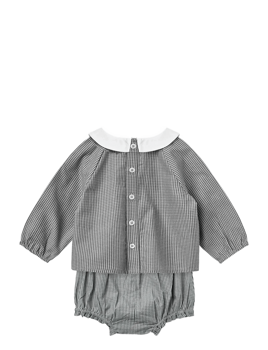 Copenhagen Colors - Checkered Emb. Baby Set w. Blouse and Bloomers - sets mit langärmeligem t-shirt - grey check comb. - 1