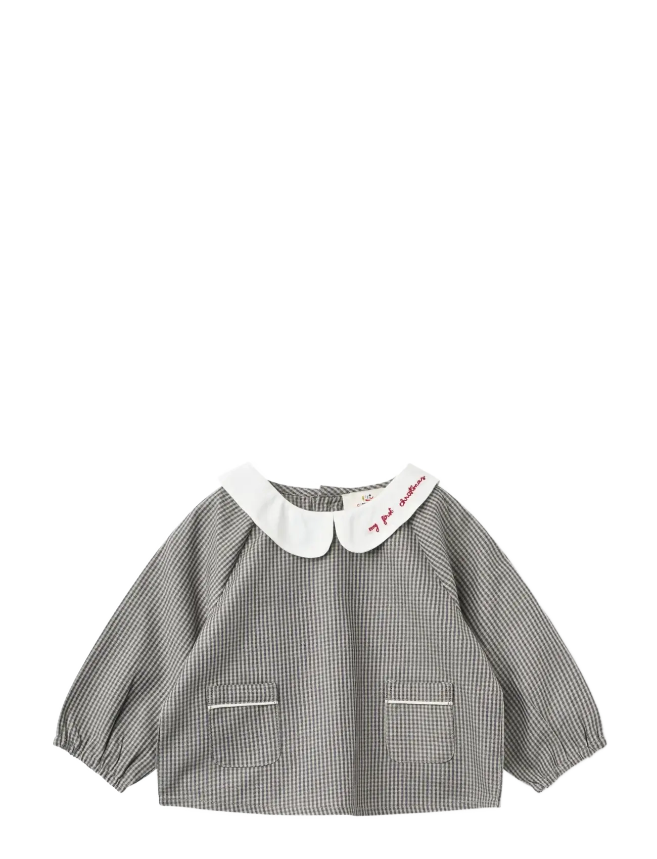 Copenhagen Colors - Checkered Emb. Baby Set w. Blouse and Bloomers - grey check comb. - 2