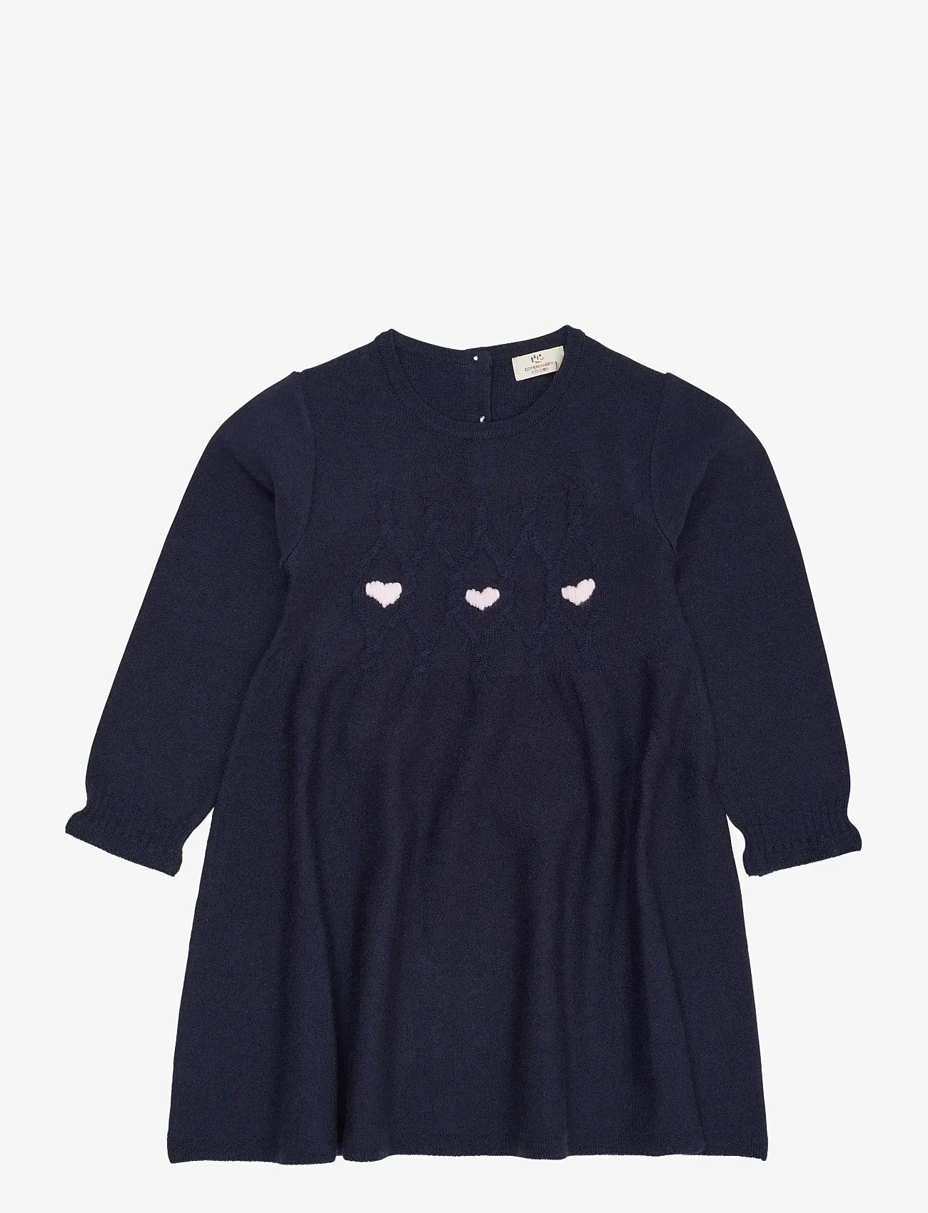 Copenhagen Colors - MERINO LS CABLE DRESS W. HEARTS - pikkade varrukatega vabaaja kleidid - navy w. bubbelgum heart - 0