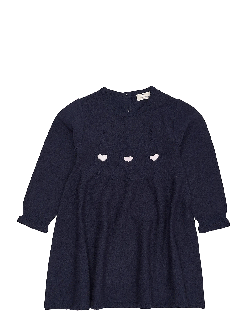 Copenhagen Colors - MERINO LS CABLE DRESS W. HEARTS - pikkade varrukatega vabaaja kleidid - navy w. bubbelgum heart - 0