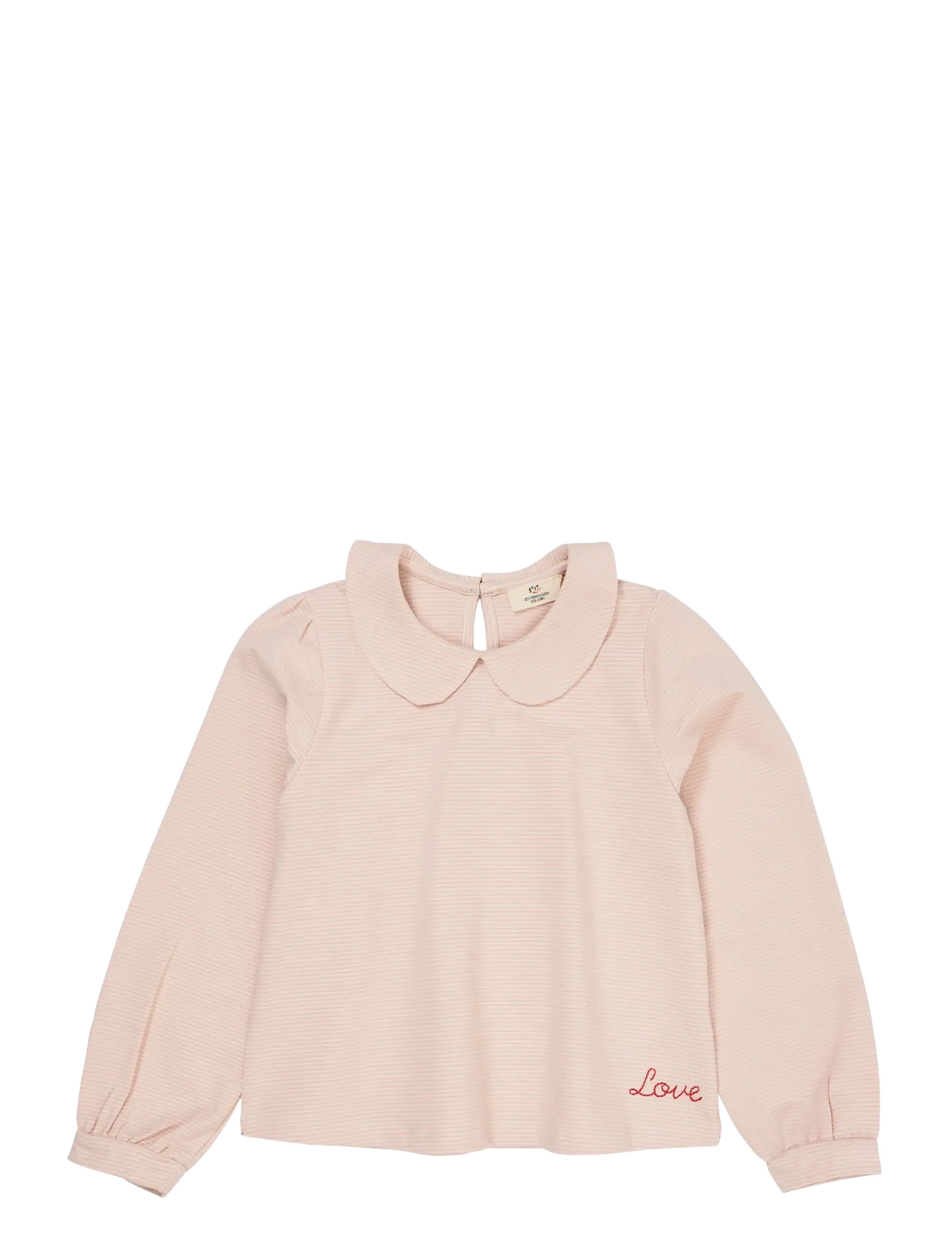 STRIPED BLOUSE W. COLLAR LS - DUSTY ROSE/CREAM STRIPE