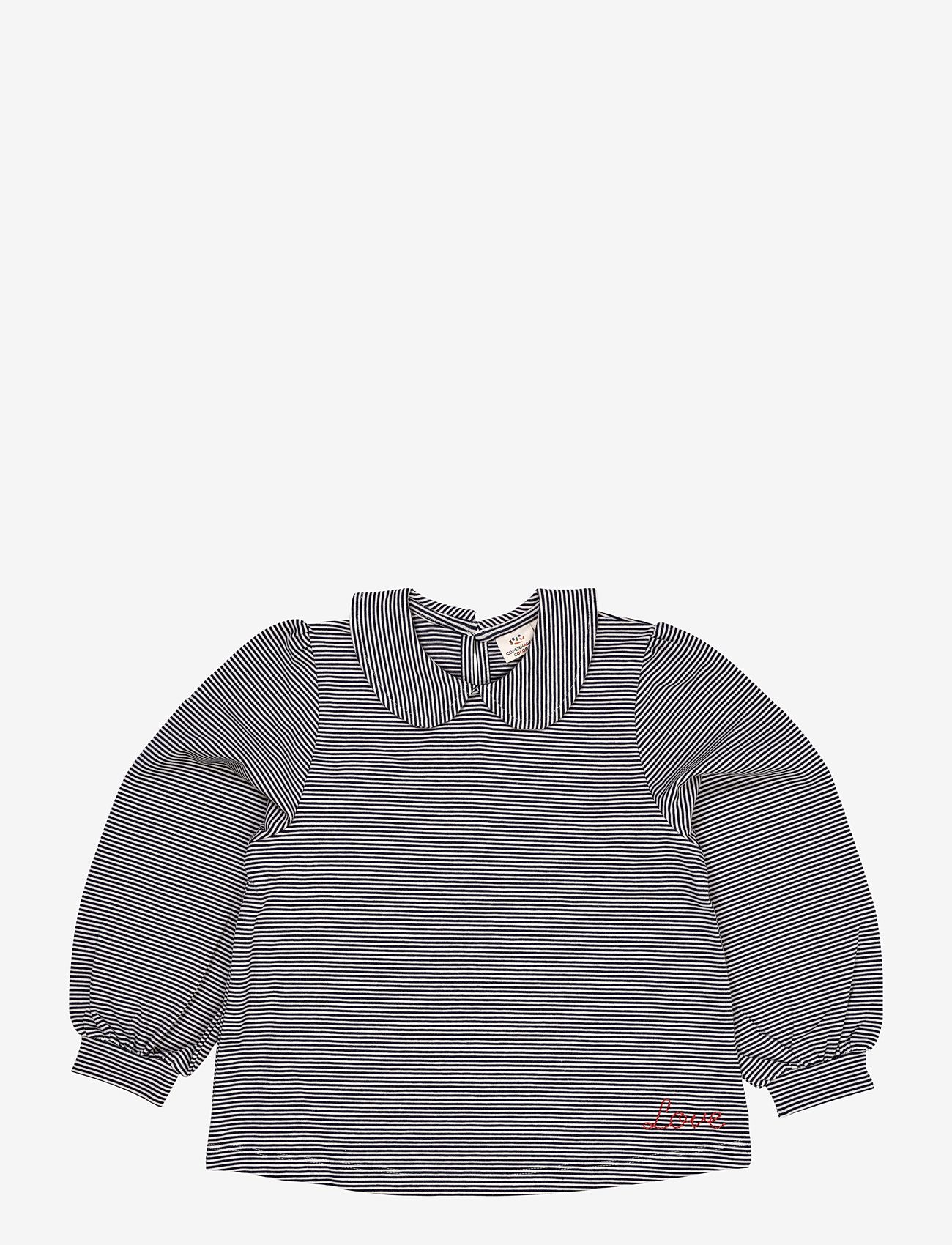 Copenhagen Colors - STRIPED BLOUSE W. COLLAR LS - blouses & tunics - navy/cream stripe - 0