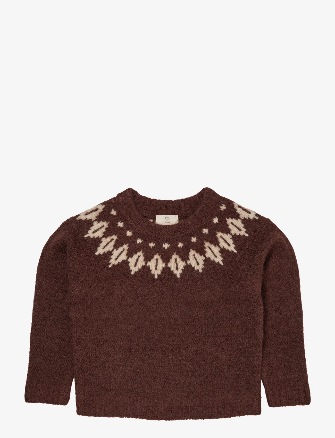 WOOL ICELAND BLOUSE - DK BROWN/CREAM COMBI