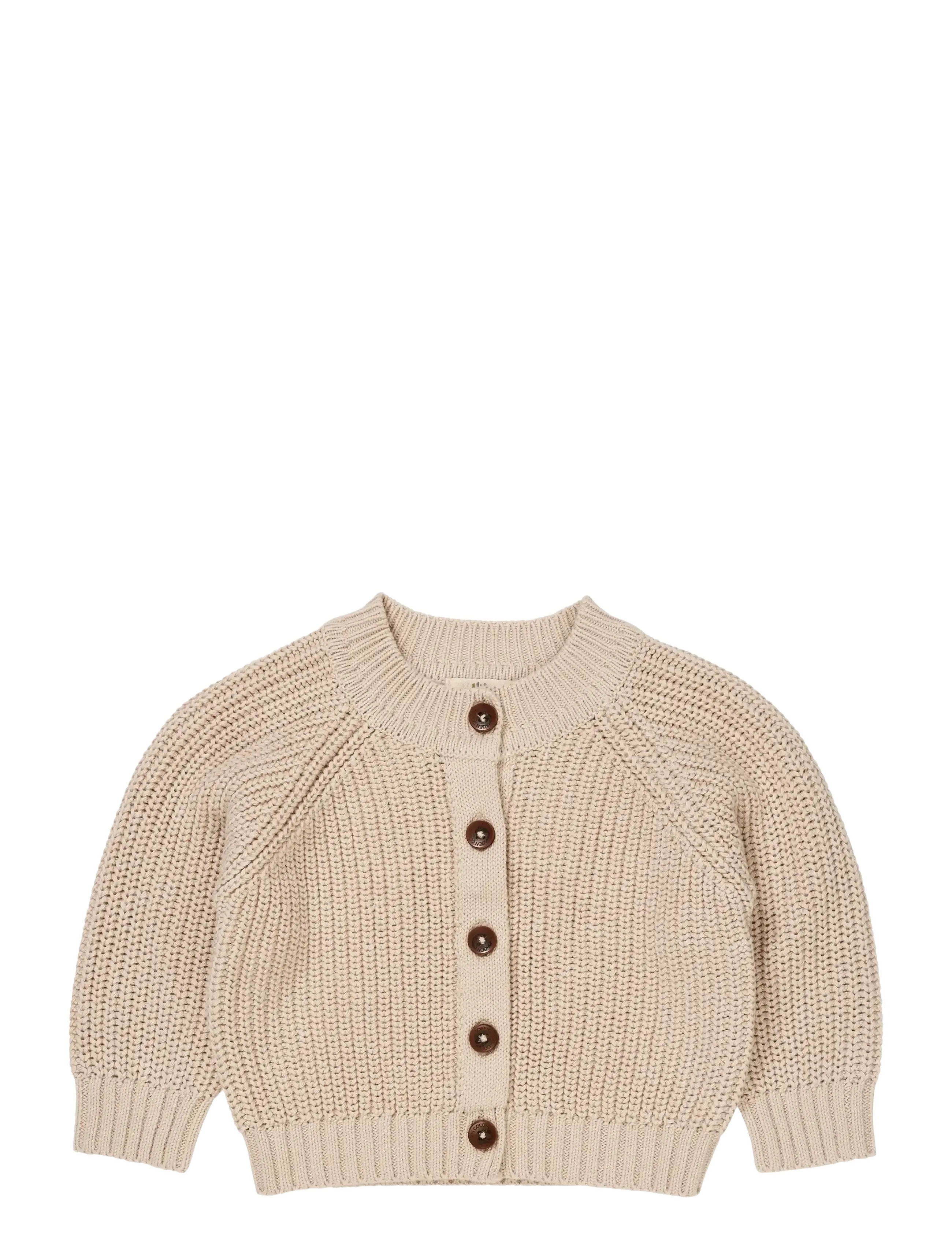 KNITTED CLASSIC RIB CARDIGAN - BEIGE