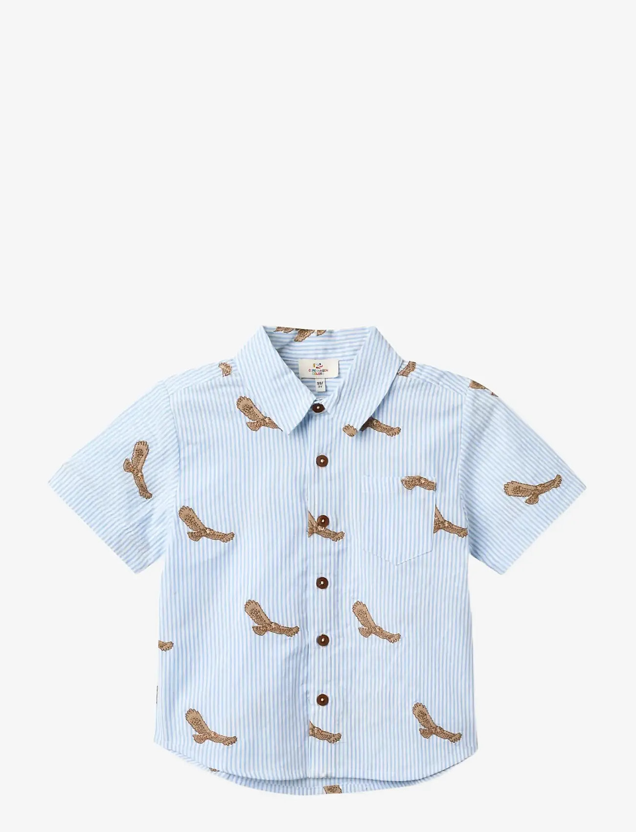 Copenhagen Colors - SEERSUCKER SHIRT W. EMB - stutterma skyrtur - sky blue w cream stripe - 0