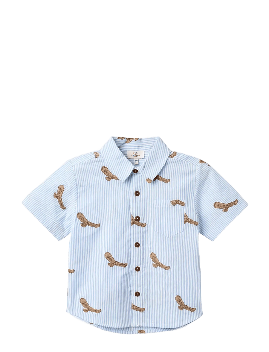 Copenhagen Colors - SEERSUCKER SHIRT W. EMB - overhemden met korte mouwen - sky blue w cream stripe - 0