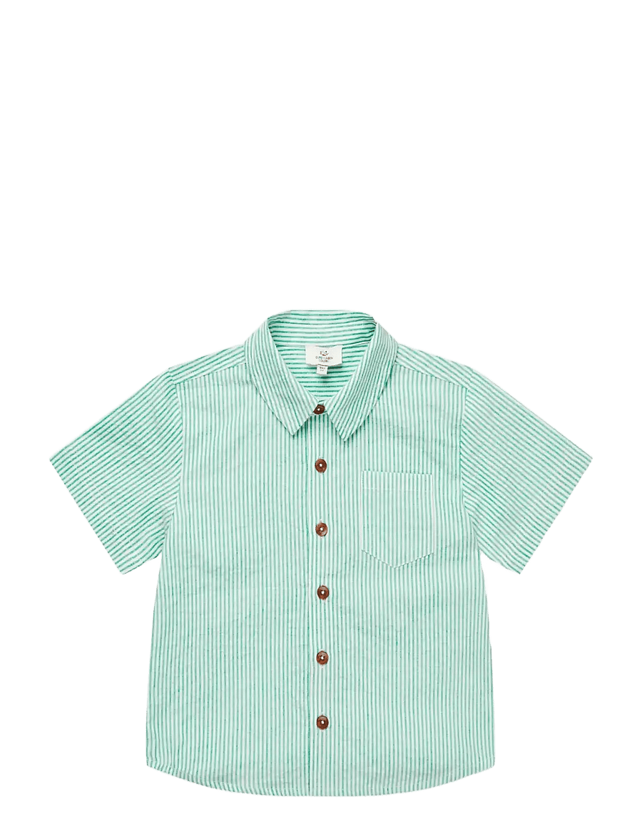 Copenhagen Colors - SEERSUCKER SS SHIRT - kurzärmlige hemden - sharp green w cream stripe - 0