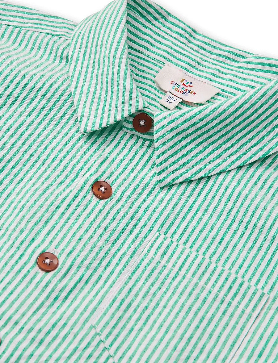 Copenhagen Colors - SEERSUCKER SS SHIRT - kurzärmlige hemden - sharp green w cream stripe - 2