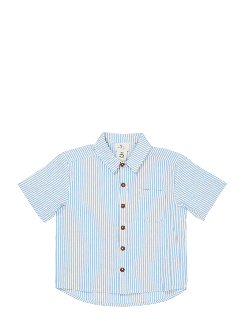 Copenhagen Colors - SEERSUCKER SS SHIRT - kurzärmlige hemden - sky blue w cream stripe - 1