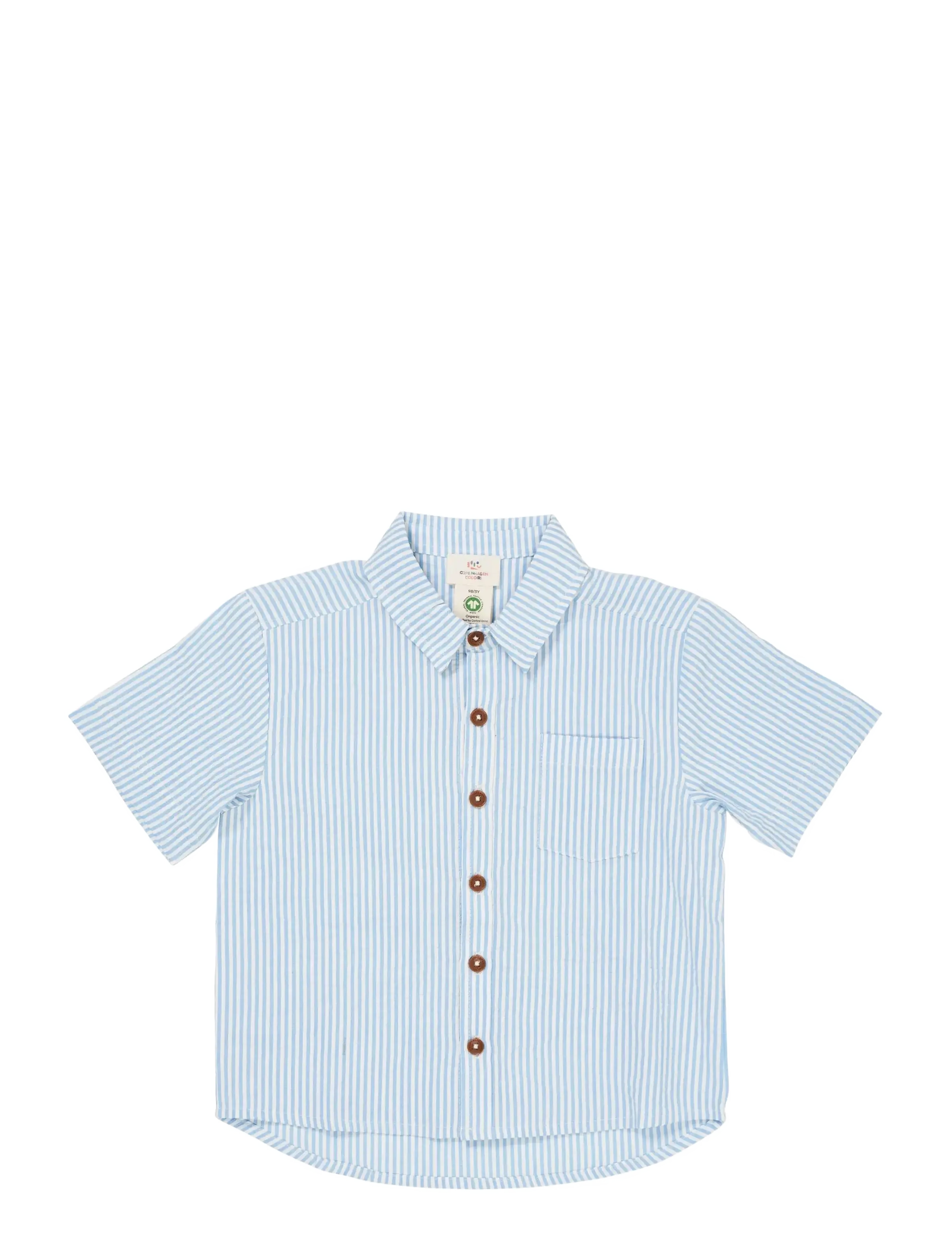 Copenhagen Colors SEERSUCKER SS SHIRT - Basics - SKY BLUE W CREAM STRIPE / blue