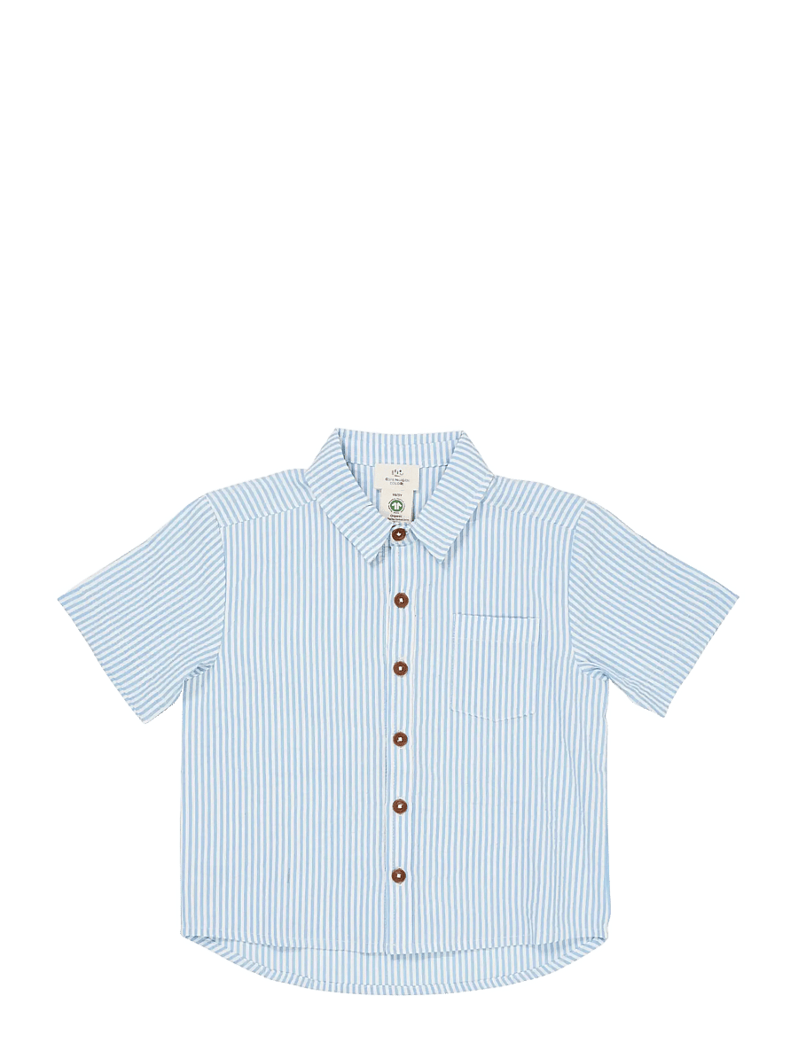 Copenhagen Colors - SEERSUCKER SS SHIRT - kurzärmlige hemden - sky blue w cream stripe - 1