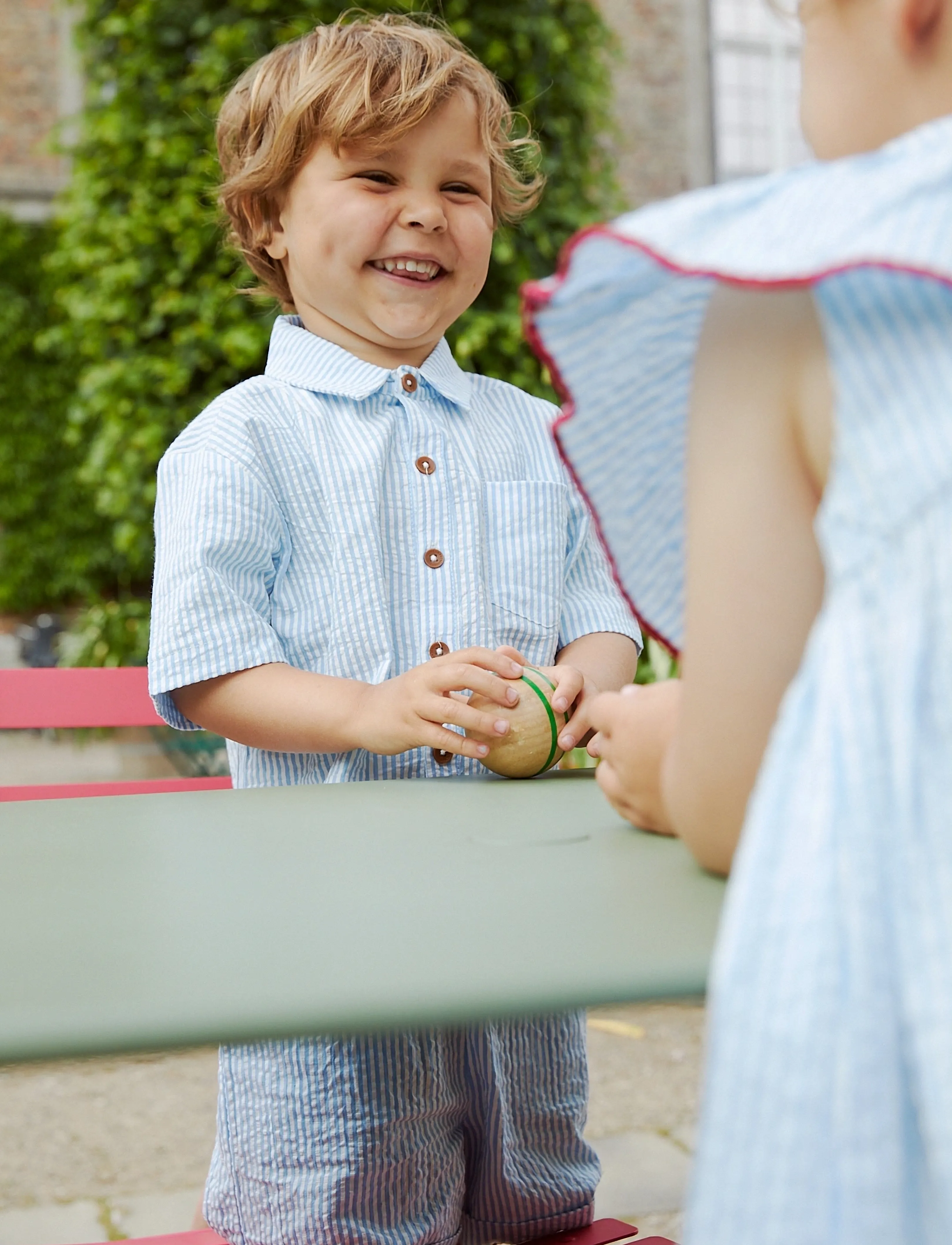 Copenhagen Colors SEERSUCKER SS SHIRT - Augšējais apģērbs - SKY BLUE W CREAM STRIPE / blue
