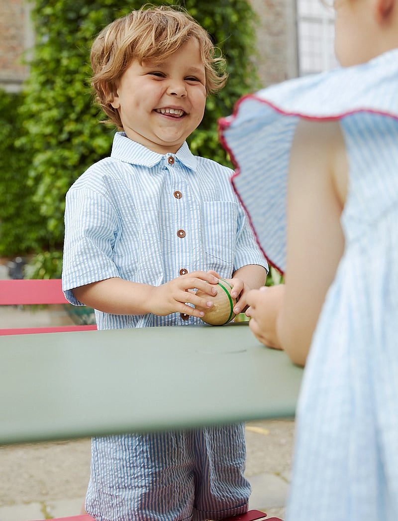 Copenhagen Colors - SEERSUCKER SS SHIRT - kurzärmlige hemden - sky blue w cream stripe - 0