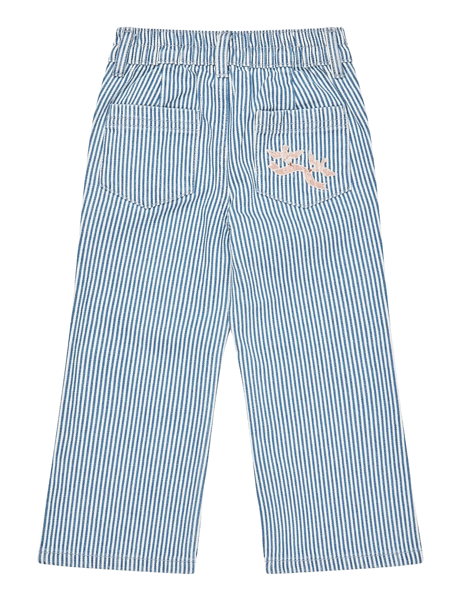 Copenhagen Colors - Y/D TWILL PANT W. WIDE LEG AND EMBROIDERY - pantalons larges - denim blue stripe - 1