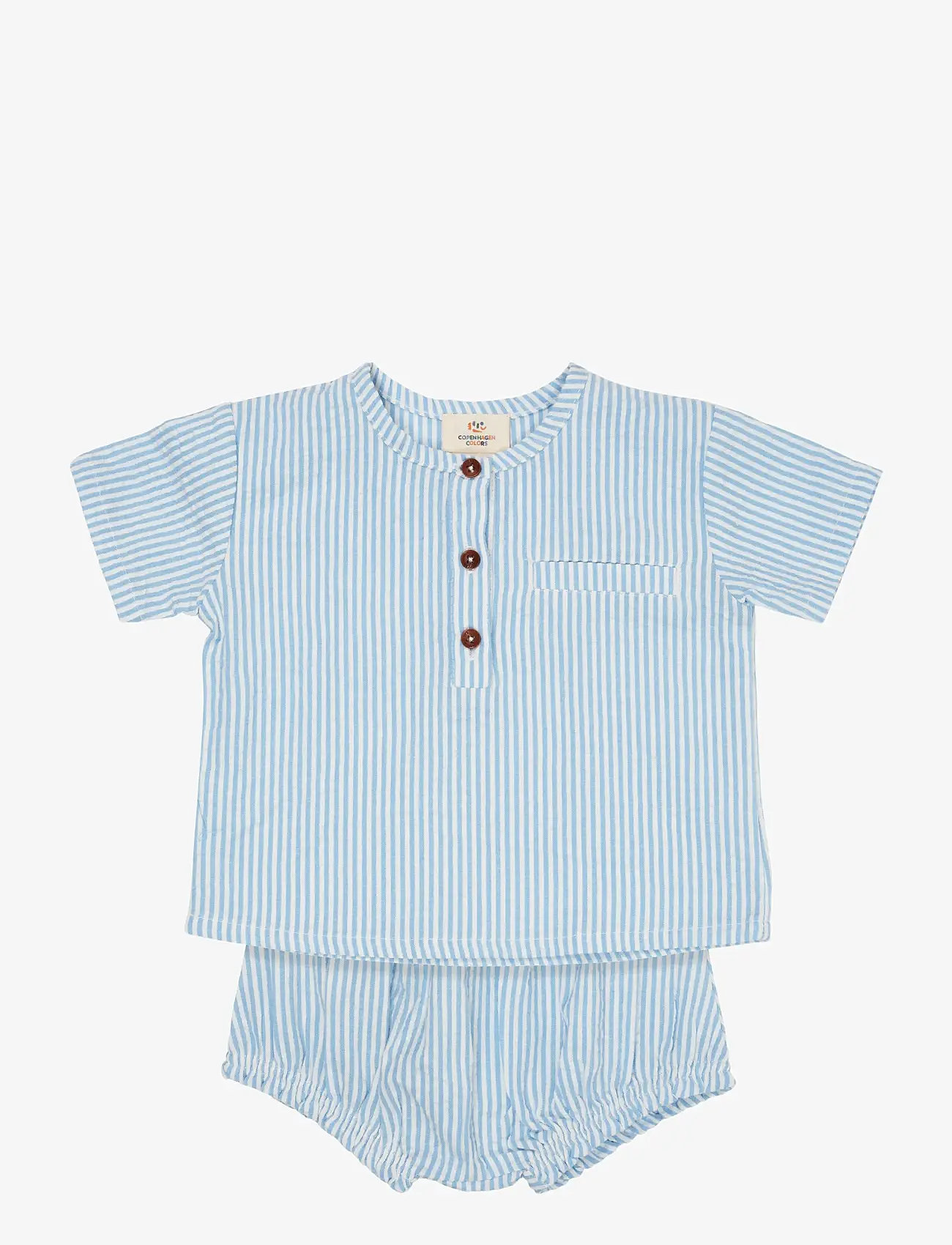 Copenhagen Colors - SEERSUCKER BABY SET - sets mit kurzärmeligem t-shirt - sky blue w cream stripe - 0