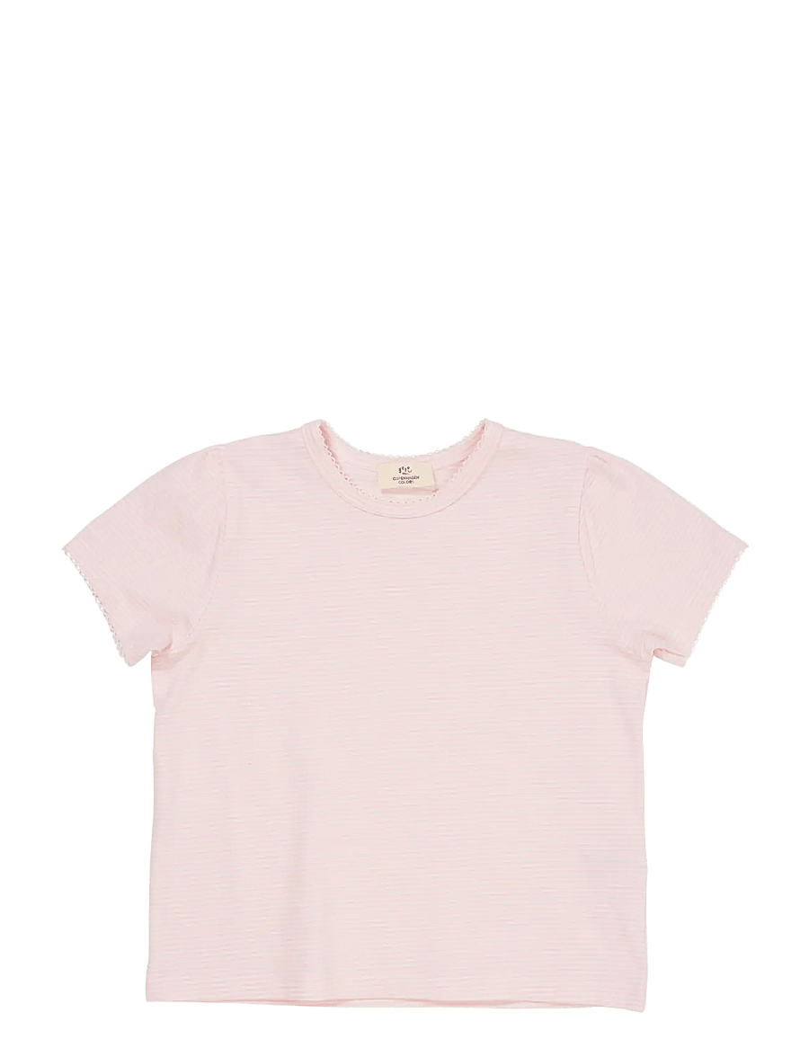 Copenhagen Colors - STRIPED T-SHIRT W. RUFFLE SLEEVES - t-krekli ar īsām piedurknēm - ballerina/cream stripe - 0