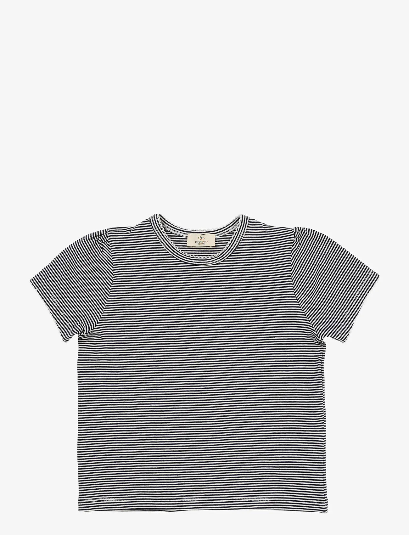 Copenhagen Colors - STRIPED T-SHIRT W. RUFFLE SLEEVES - kurzärmelige - navy/cream stripe - 0