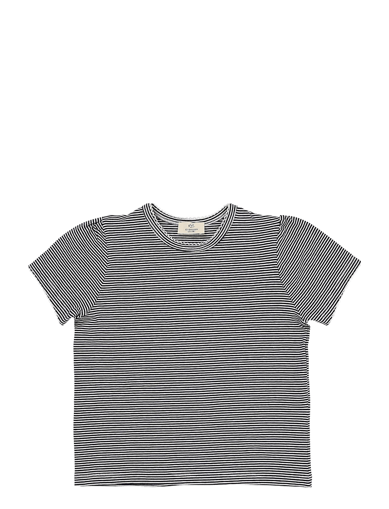Copenhagen Colors - STRIPED T-SHIRT W. RUFFLE SLEEVES - kurzärmelige - navy/cream stripe - 0