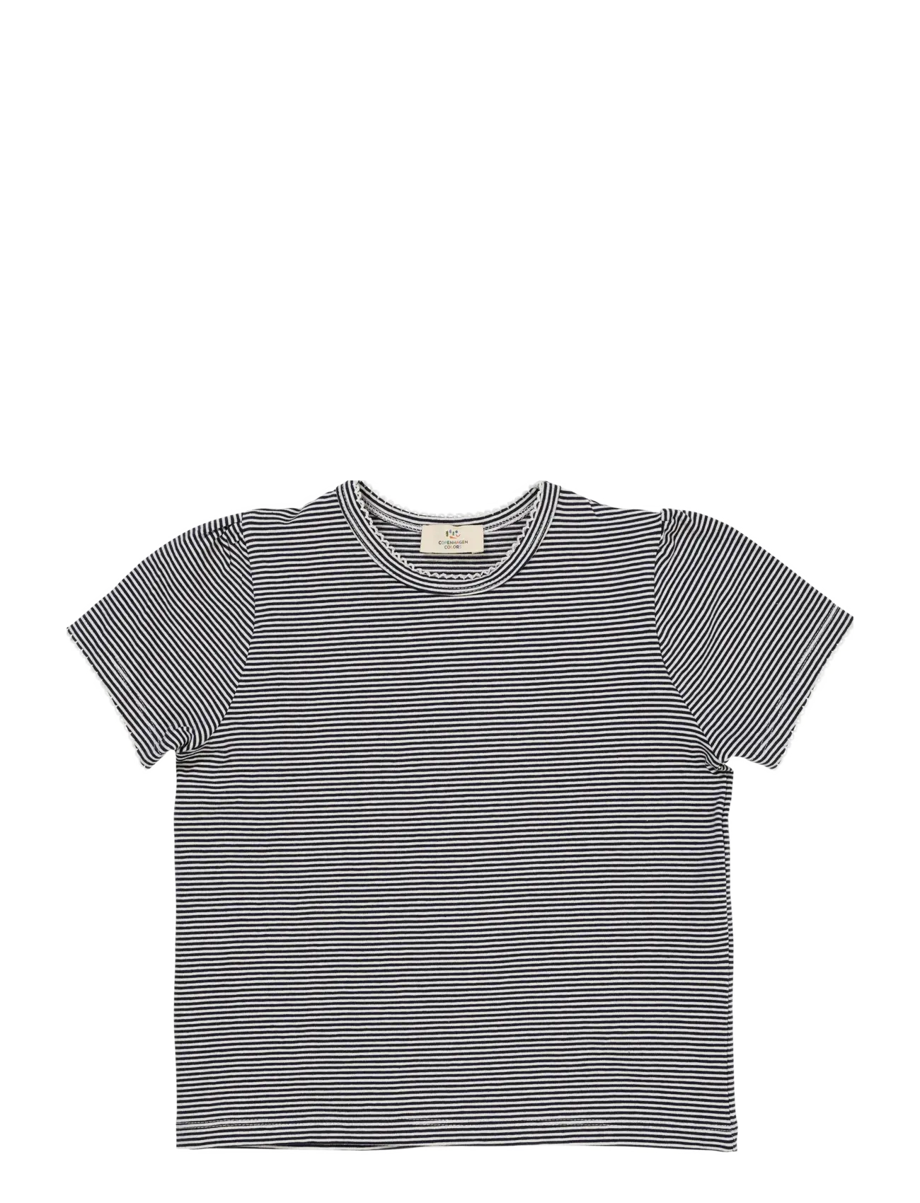 Copenhagen Colors STRIPED T-SHIRT W. RUFFLE SLEEVES - Basics - NAVY/CREAM STRIPE / navy