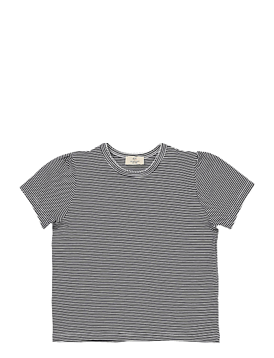 Copenhagen Colors STRIPED T-SHIRT W. RUFFLE SLEEVES - T-shirts - NAVY/CREAM STRIPE / navy