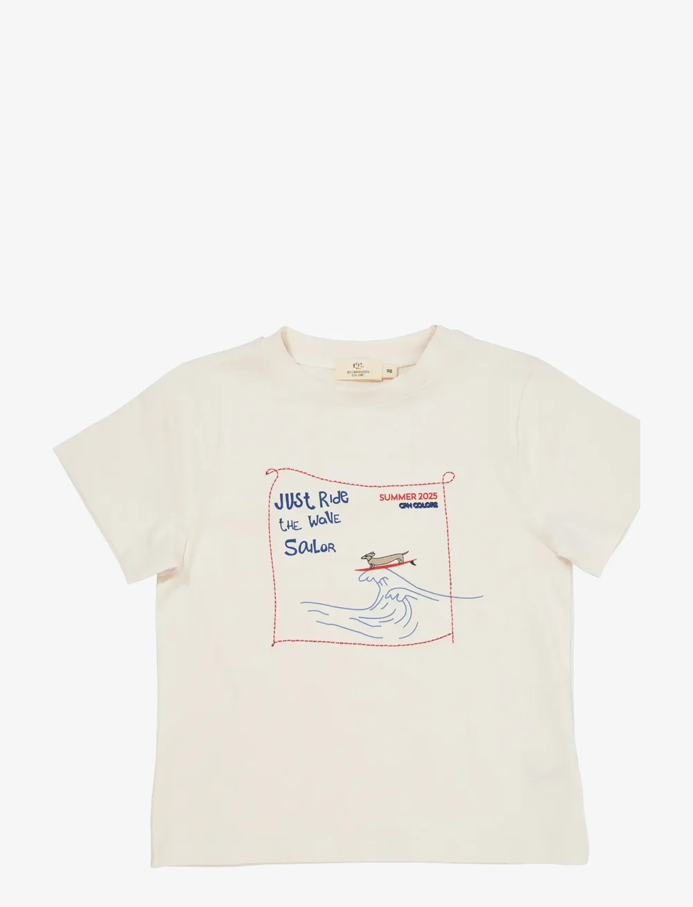 Copenhagen Colors - T-SHIRT W. PRINT & EMBROIDERY - t-krekli ar īsām piedurknēm - cream surfing dog - 0