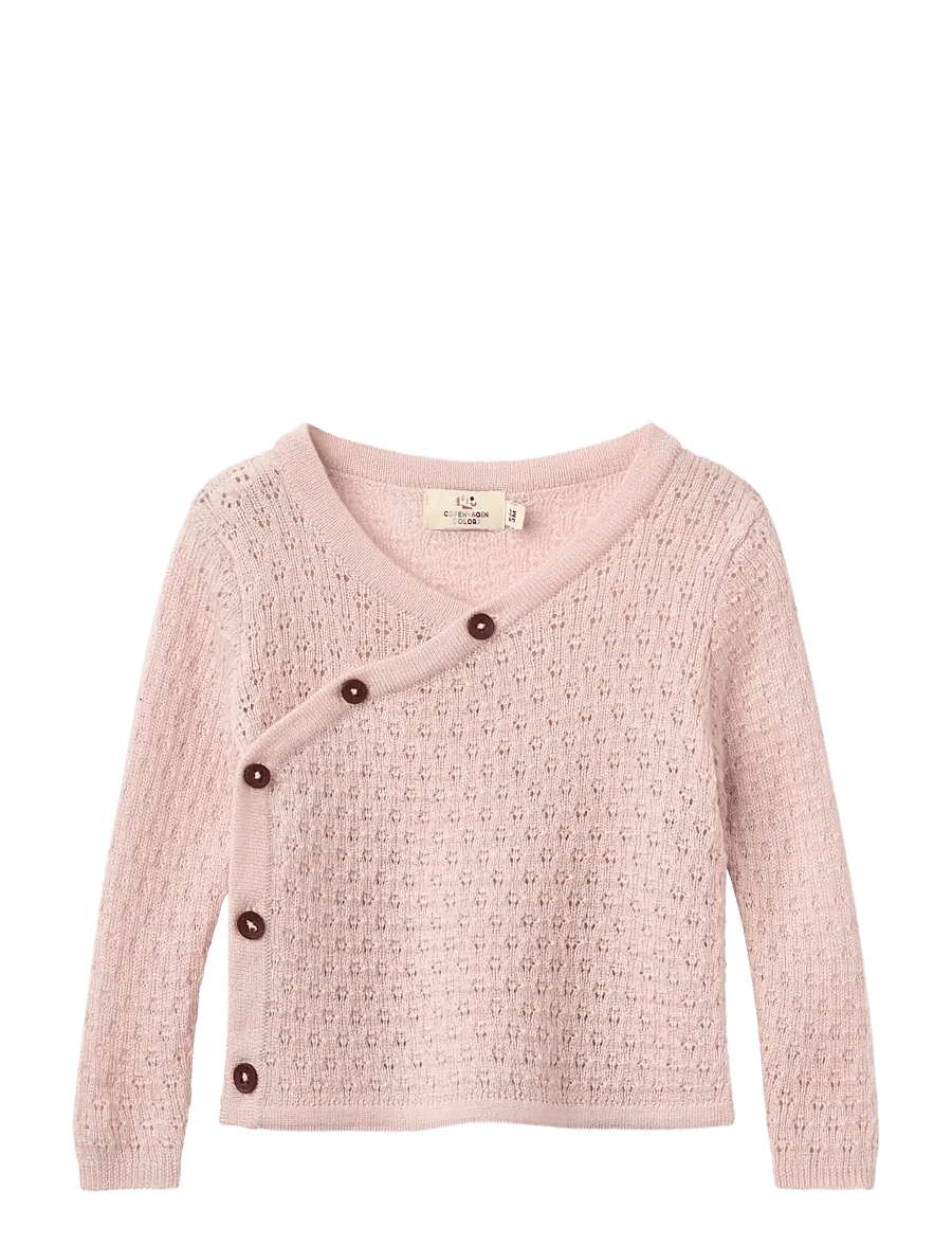 Copenhagen Colors - Merino Pattern Baby Cross-Over Cardigan - koftor - soft pink - 0