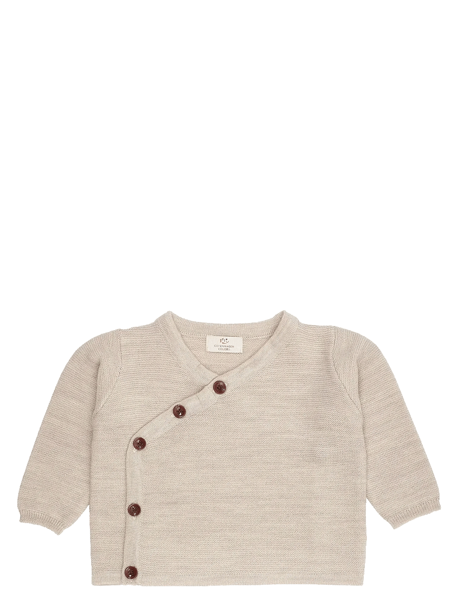Copenhagen Colors - MERINO BABY CROSS-OVER CARDIGAN IN GARTER STITCH - gilets - pale cream mel - 0