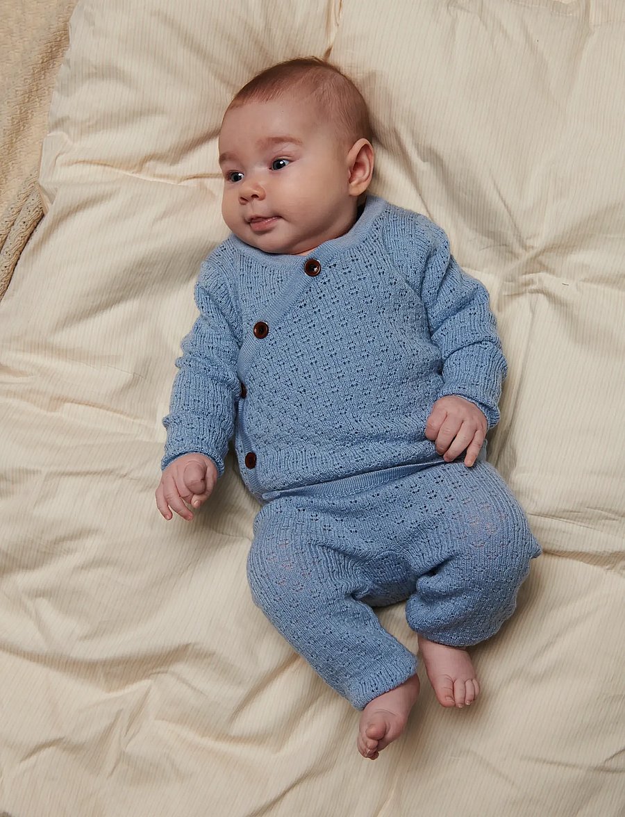 Copenhagen Colors - Merino Pattern Baby Leggings - underställ baby - dusty blue - 0