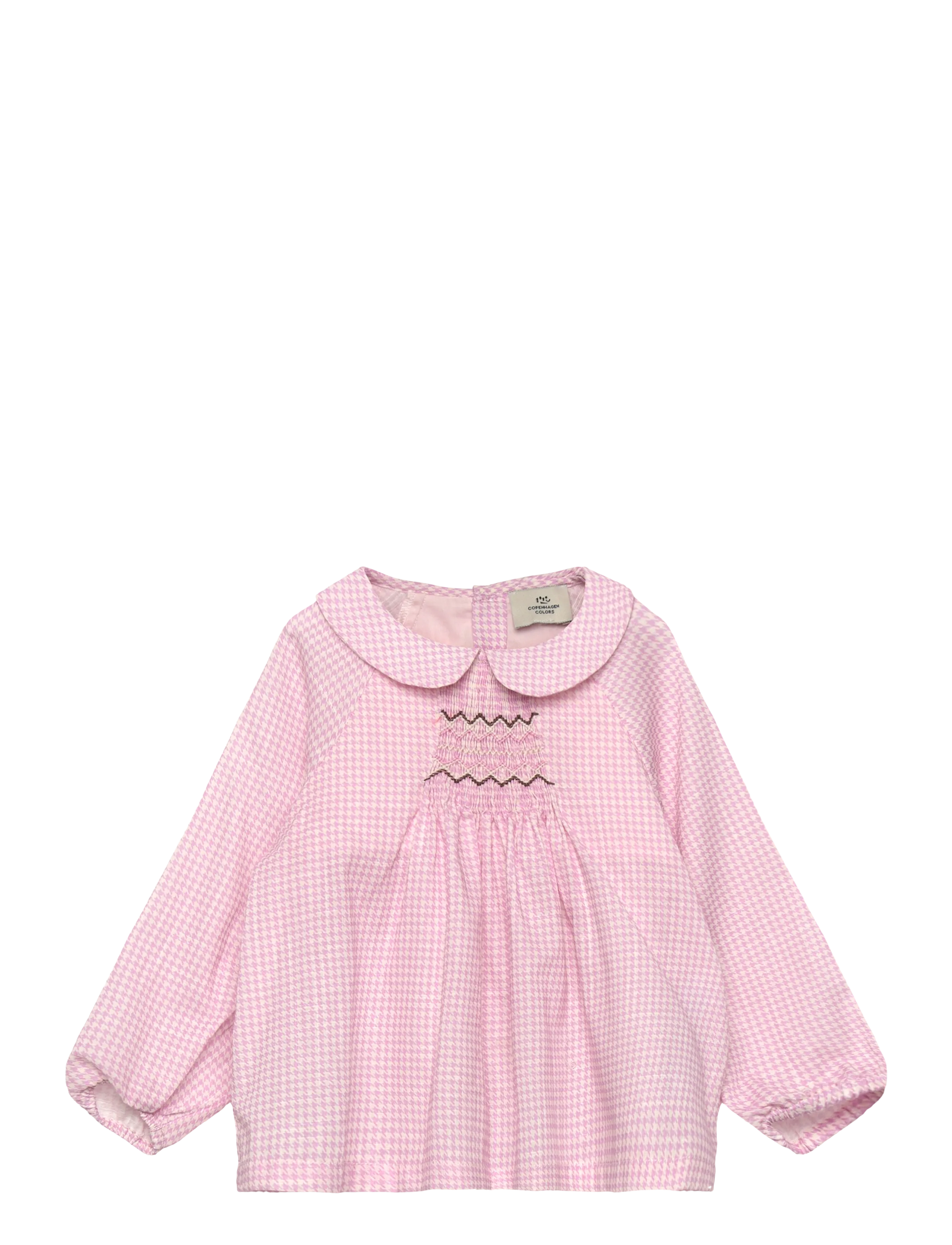 Copenhagen Colors Houndstooth Blouse W. Handmade Emb. Smock, 110, Pink, Overdele > Bluser & Tunikaer, Børn