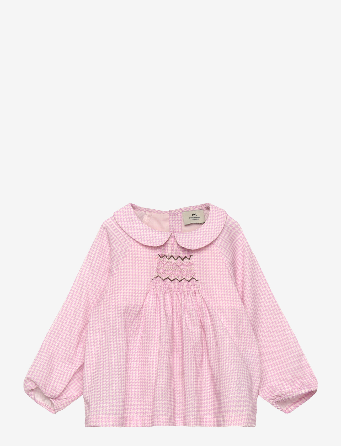 Copenhagen Colors - HOUNDSTOOTH BLOUSE W. HANDMADE EMB. SMOCK - blusar & tunikor - syringa comb - 0