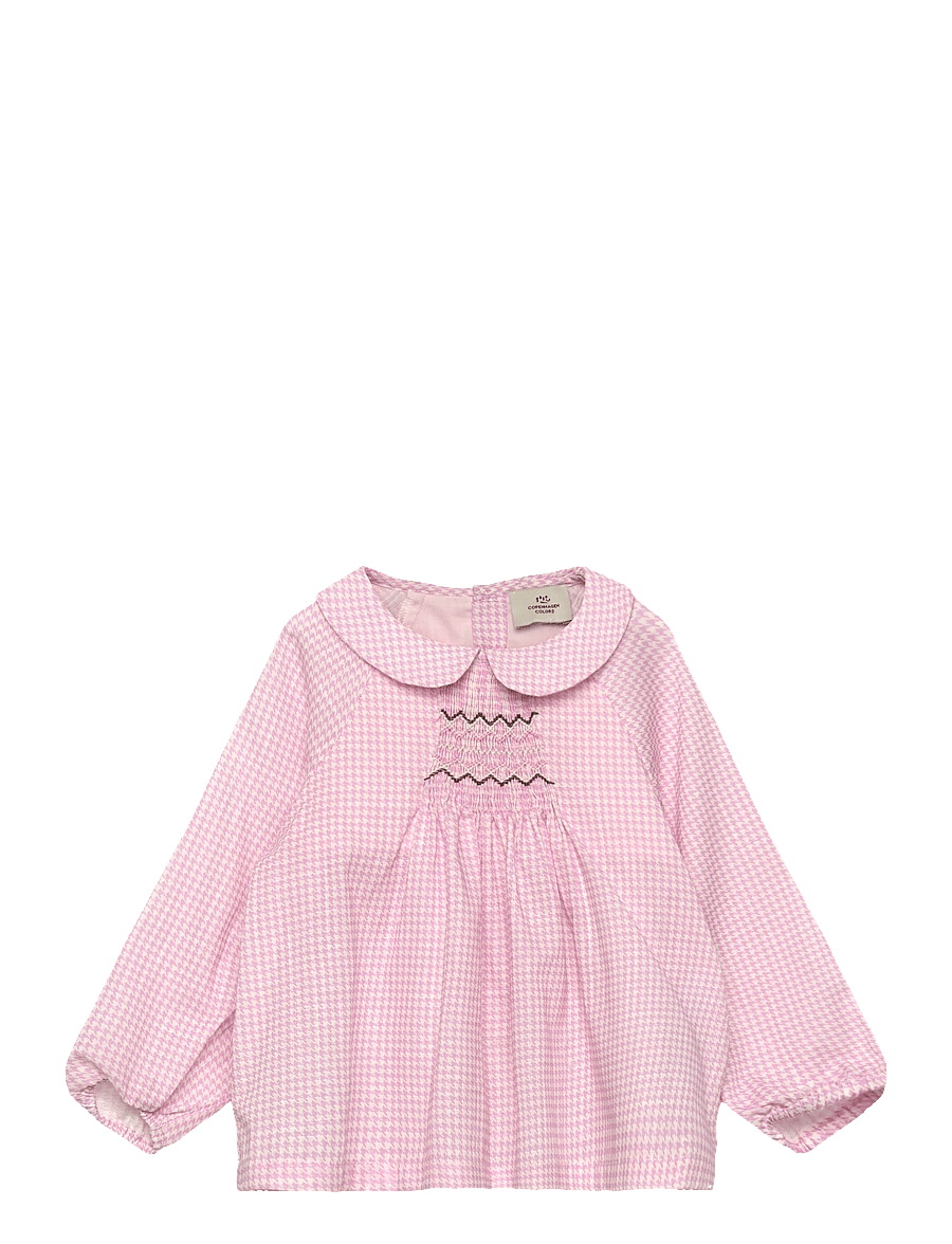 Copenhagen Colors - HOUNDSTOOTH BLOUSE W. HANDMADE EMB. SMOCK - blusen & tuniken - syringa comb - 0