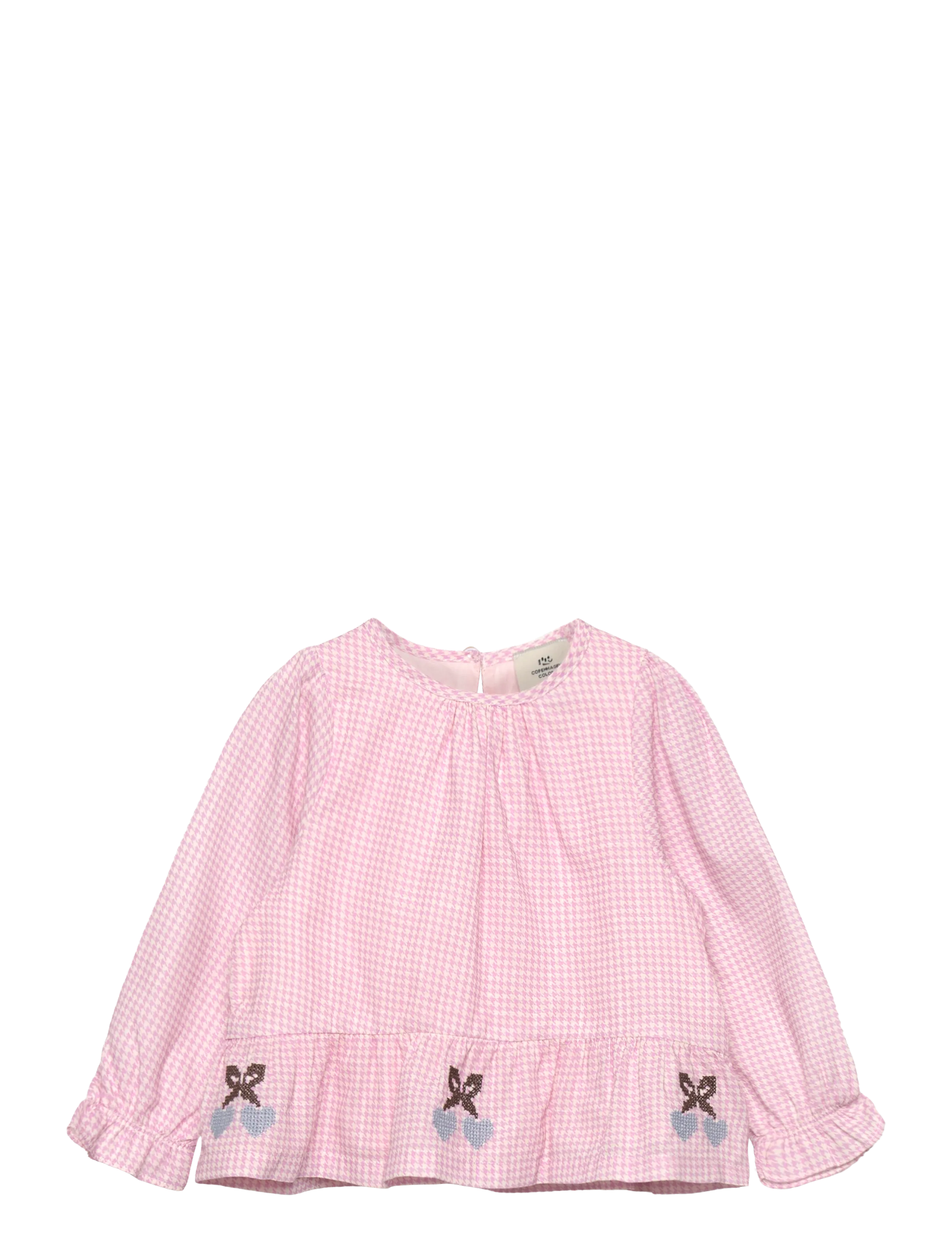 Copenhagen Colors HOUNDSTOOTH BLOUSE W. EMB. AT BOTTOM HEM - Blusen & Tuniken - SYRINGA COMB / pink/rose