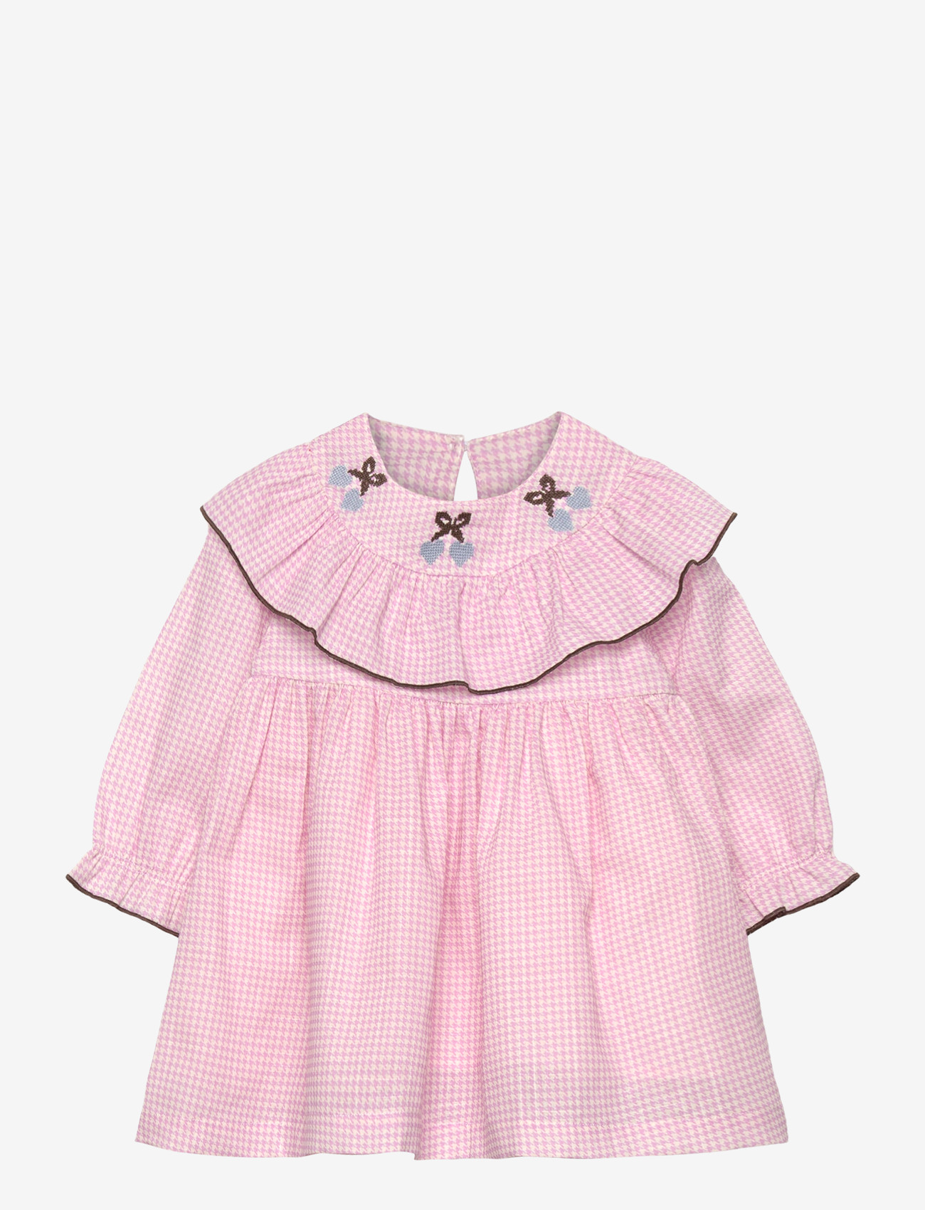Copenhagen Colors - HOUNDSTOOTH FRILL DRESS W. EMBROIDERY - langærmede babykjoler - syringa comb - 0