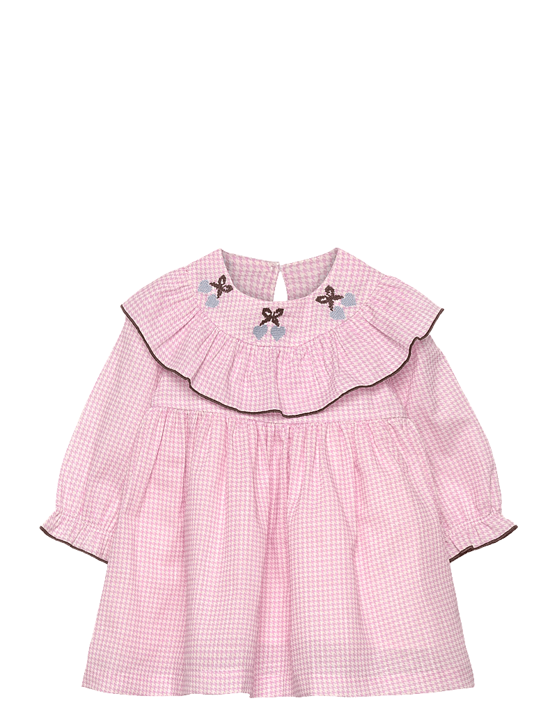 Copenhagen Colors - HOUNDSTOOTH FRILL DRESS W. EMBROIDERY - langærmede babykjoler - syringa comb - 0