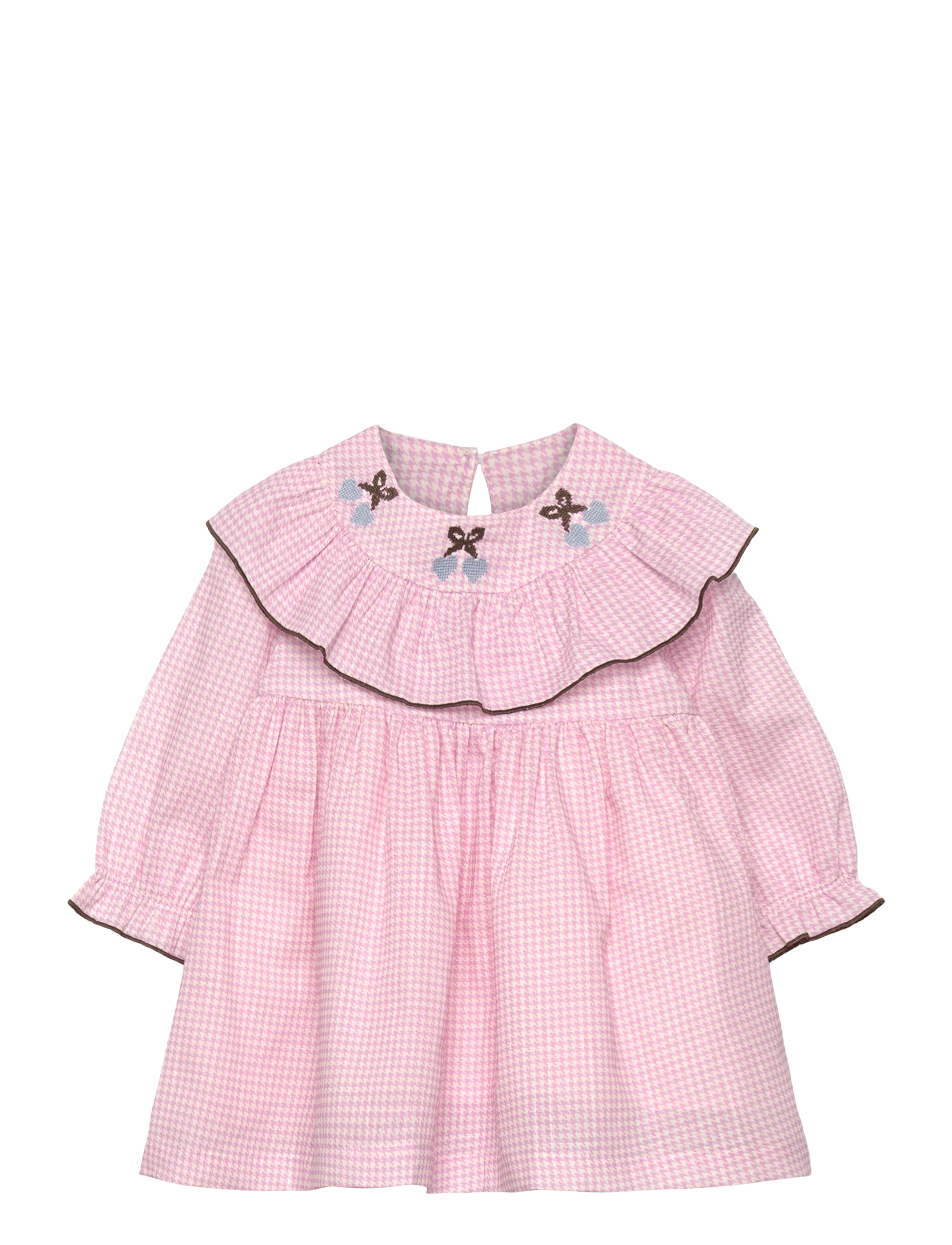 Copenhagen Colors - HOUNDSTOOTH FRILL DRESS W. EMBROIDERY - syringa comb - 0