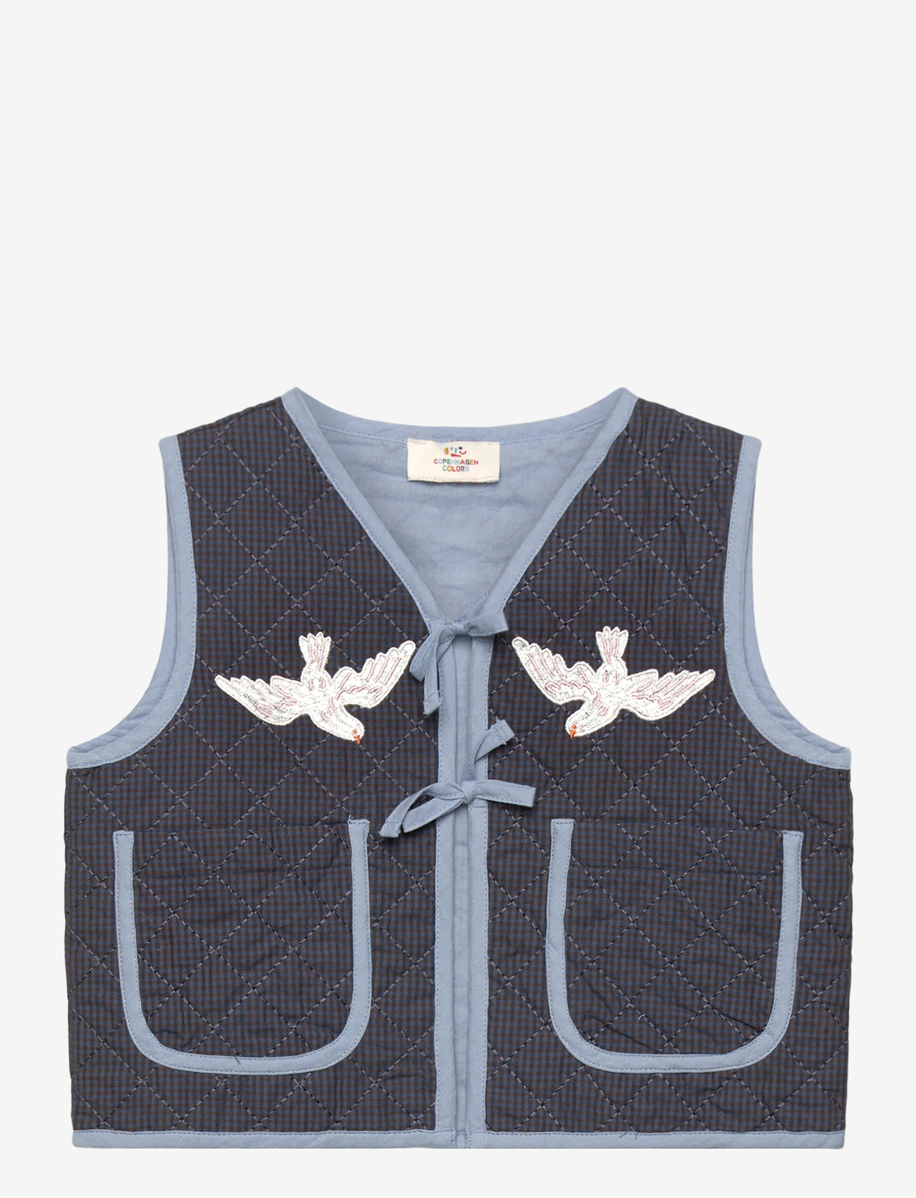 Copenhagen Colors - CHECKERED QUILTED VEST W. EMB. - veste - brown blue check comb - 0