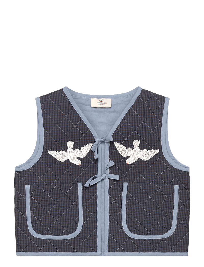 Copenhagen Colors - CHECKERED QUILTED VEST W. EMB. - veste - brown blue check comb - 0