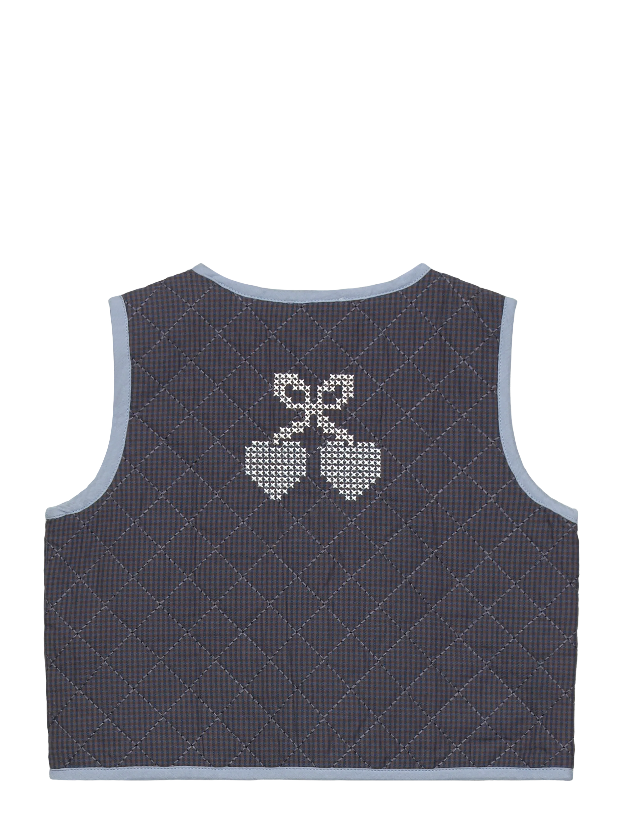 Copenhagen Colors - CHECKERED QUILTED VEST W. EMB. - brown blue check comb - 1