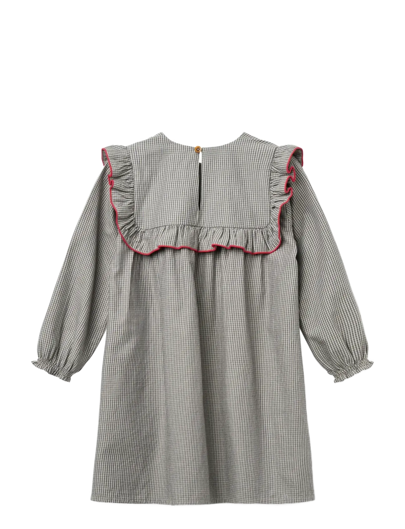 Copenhagen Colors - Long-sleeved Dress with frill and emb. - grey check comb - 1