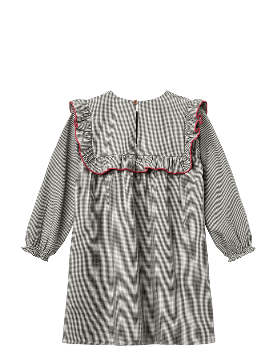 Copenhagen Colors - Long-sleeved Dress with frill and emb. - grey check comb - 1